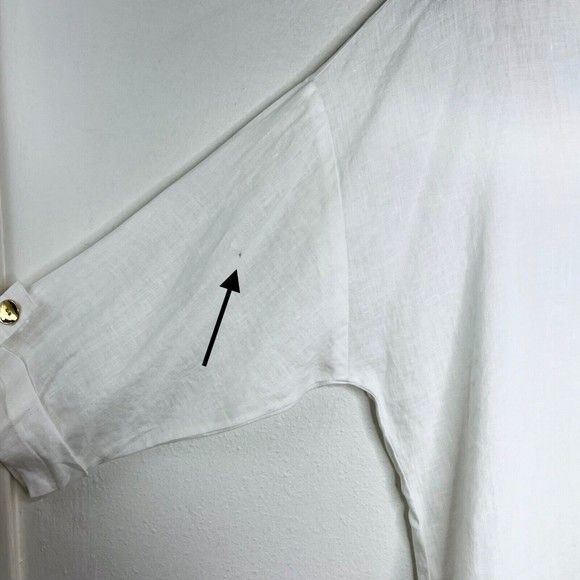 Marc New York Womens Large White Linen Tunic Gold Button Front Up Top - Picture 5 of 5